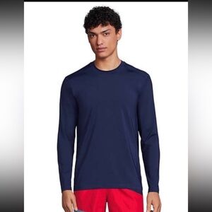 NWT Lands' End Men's Navy Long-Sleeve Rash Guard UPF 50 Shirt. Size XL